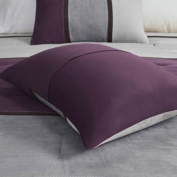Madison Park Palisades 7 Piece Faux Suede Comforter Set in Purple queen - Picture 6 of 16